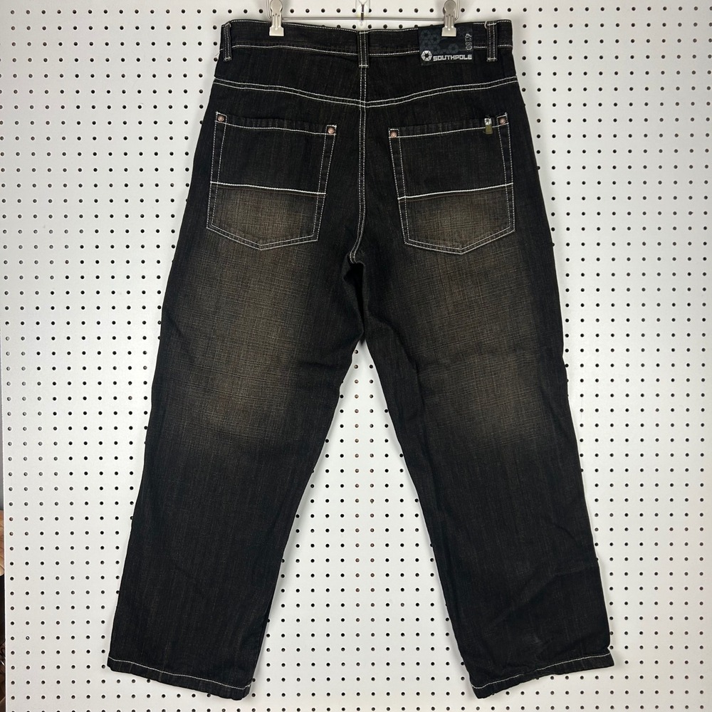 Southpole 38x32 Baggy Loose Fit Denim Jeans Black Sandblast Y2K Goth Cyber Punk